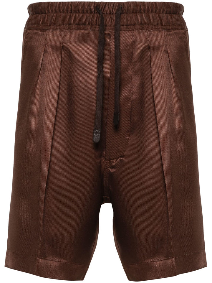 pleated silk twill shorts