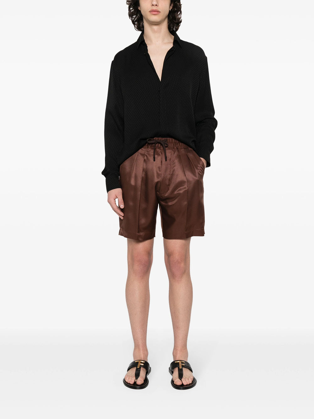 pleated silk twill shorts