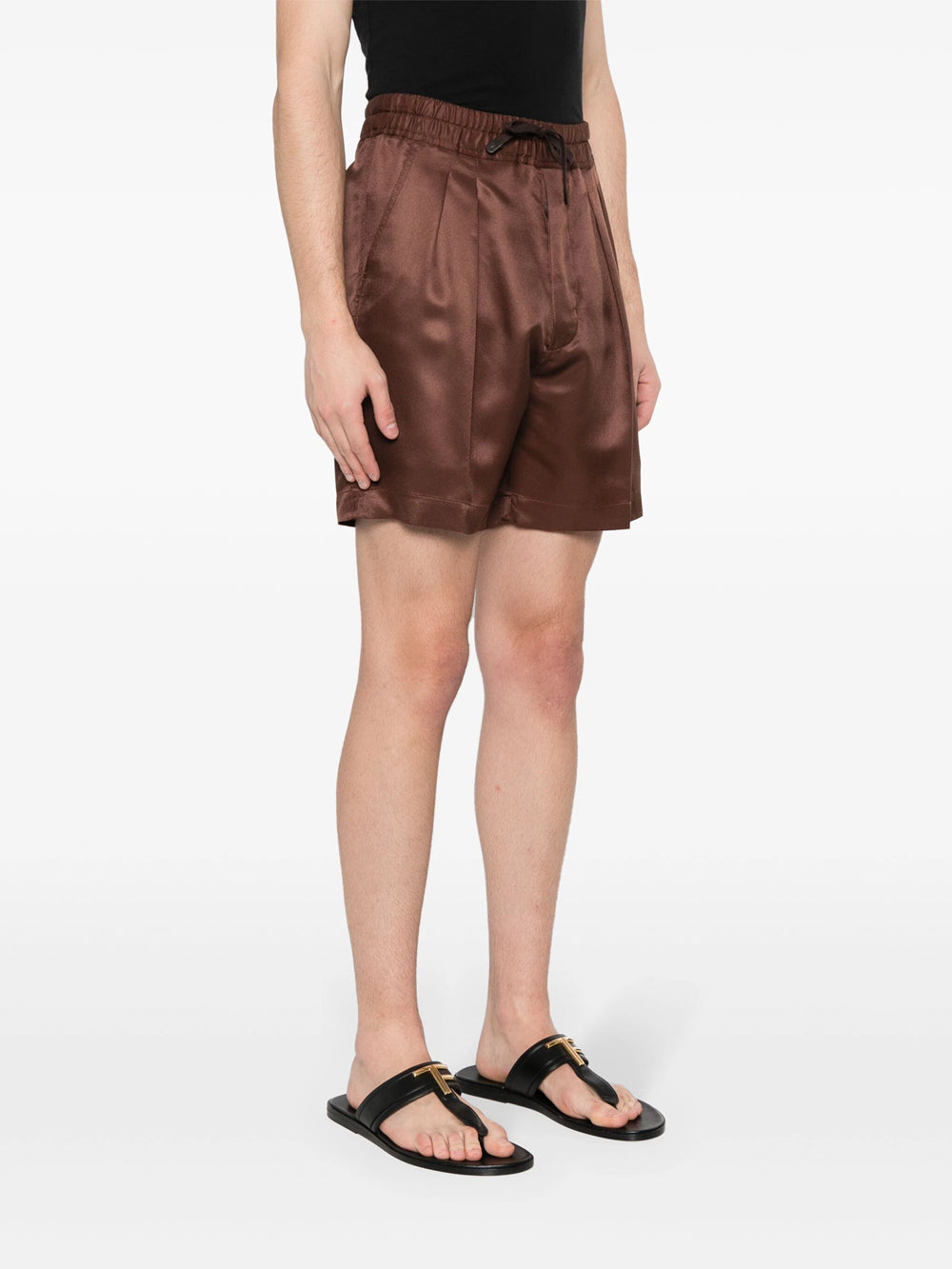 pleated silk twill shorts