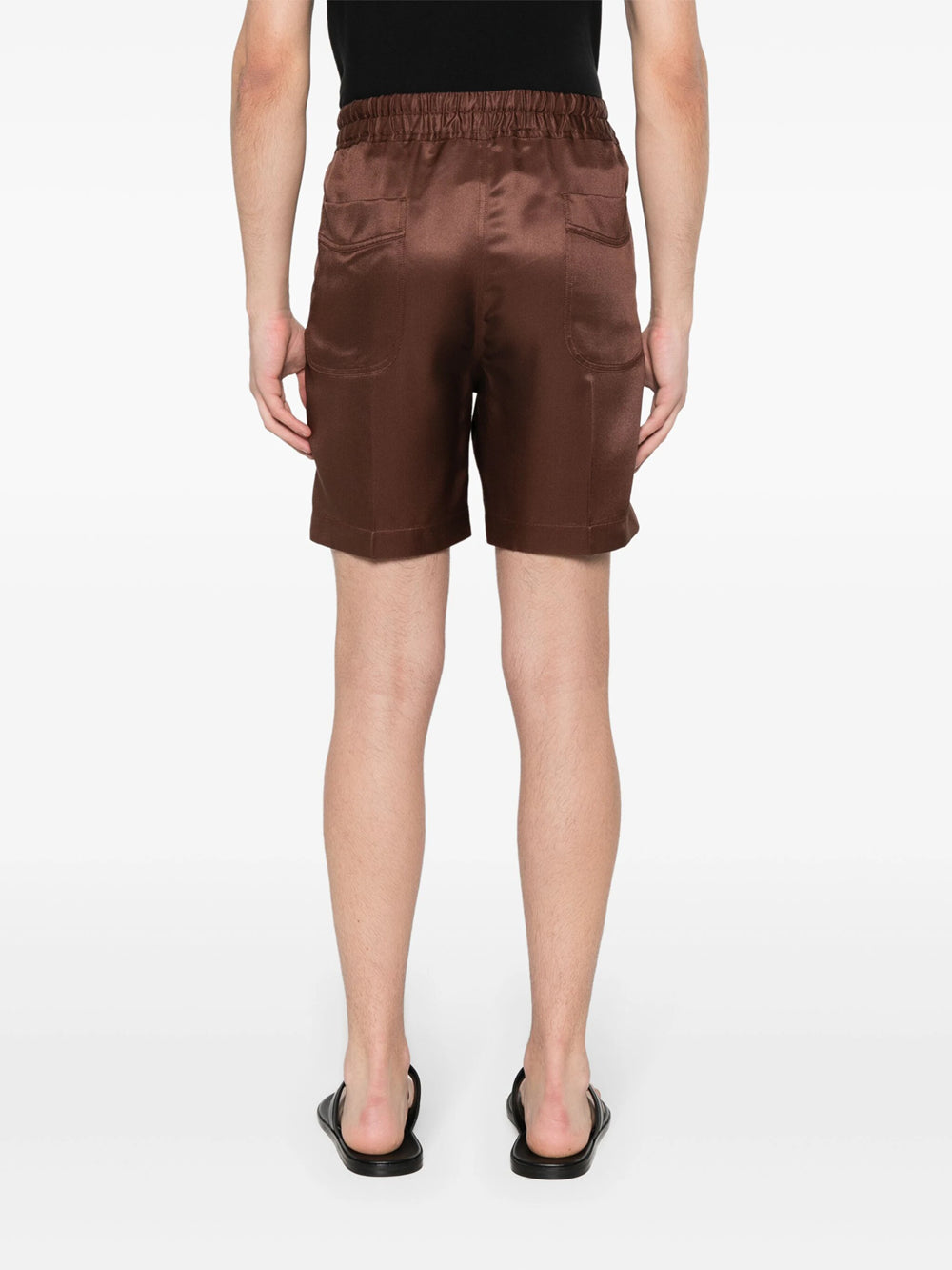 pleated silk twill shorts