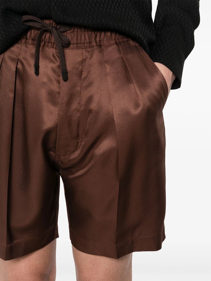 pleated silk twill shorts