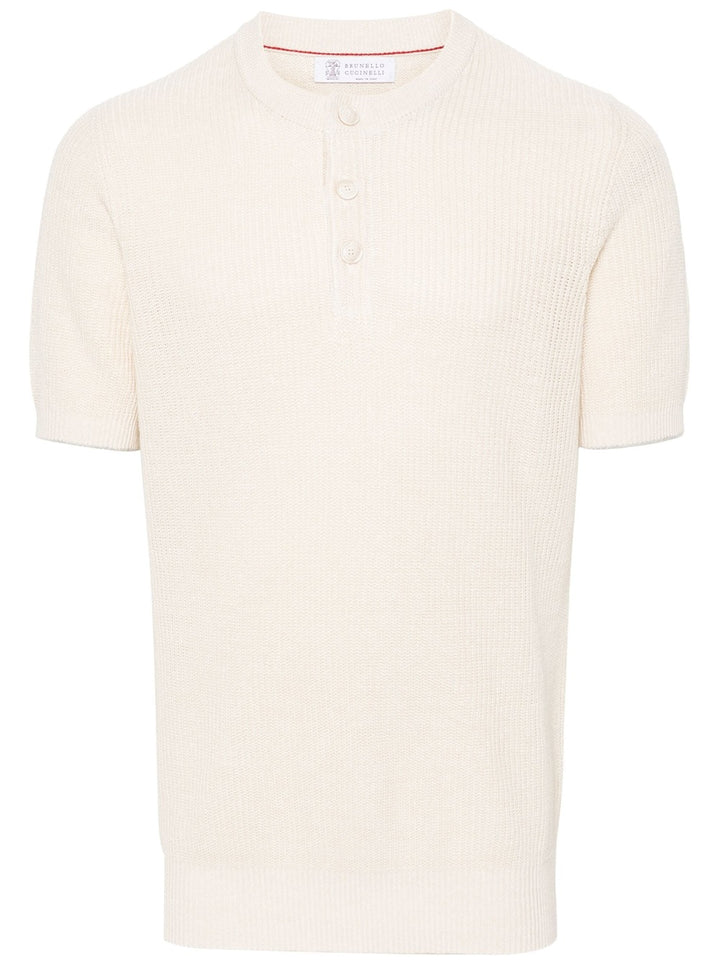 Short-sleeved sweater with buttoning