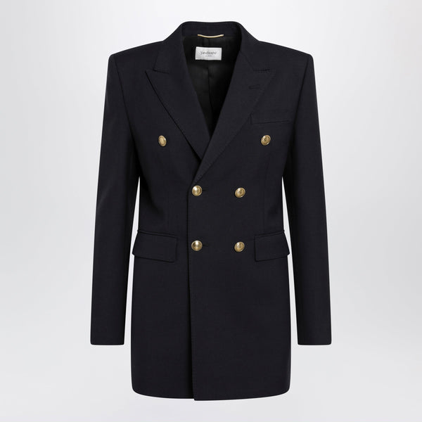 Double-Breasted Virgin Wool Gabardine Jacket In Navy