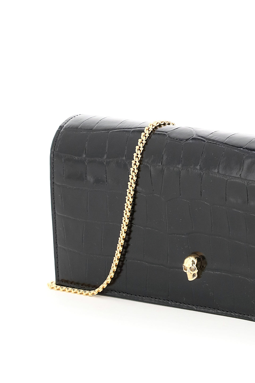 Croco Embossed Leather Mini Skull Clutch