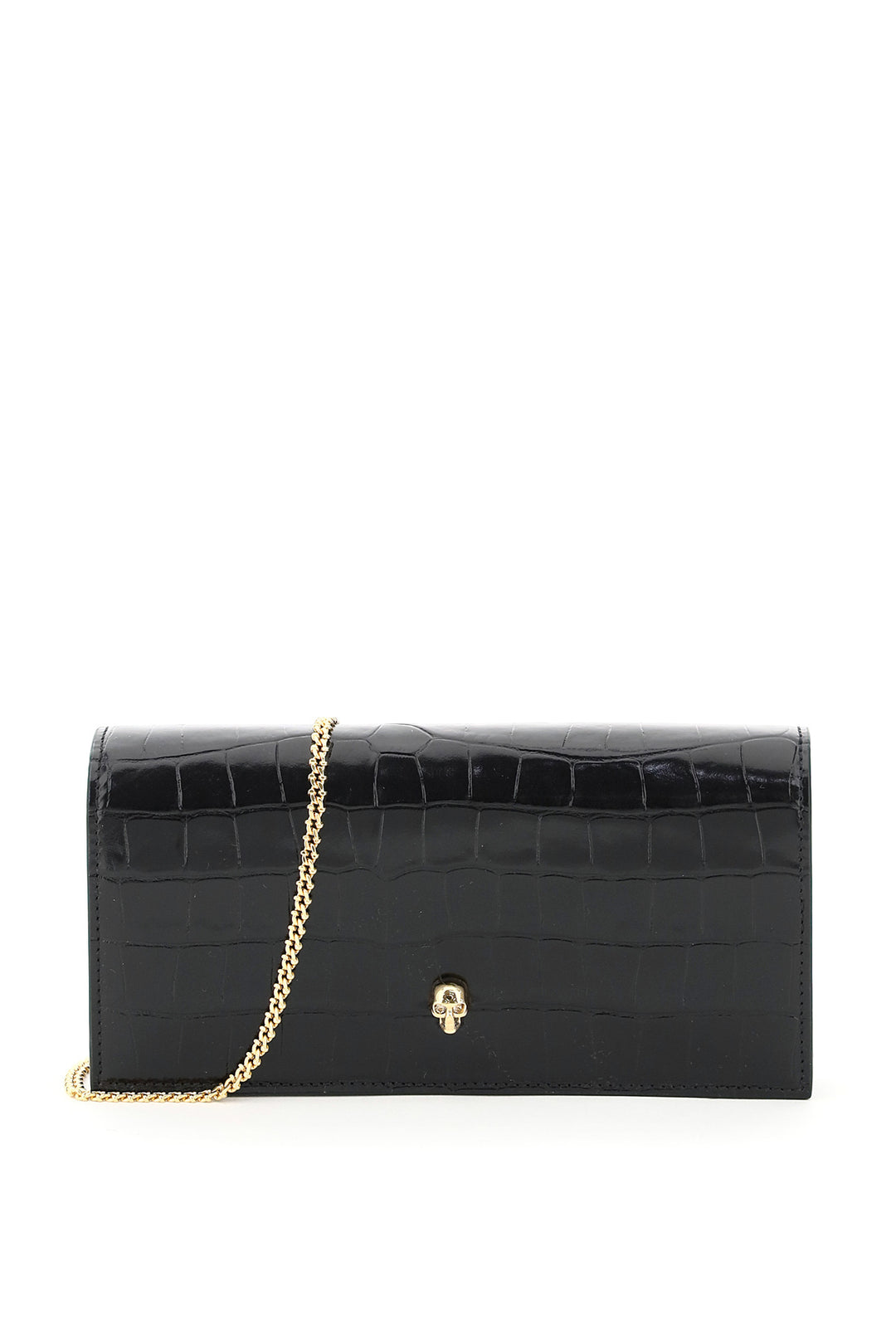 Croco Embossed Leather Mini Skull Clutch