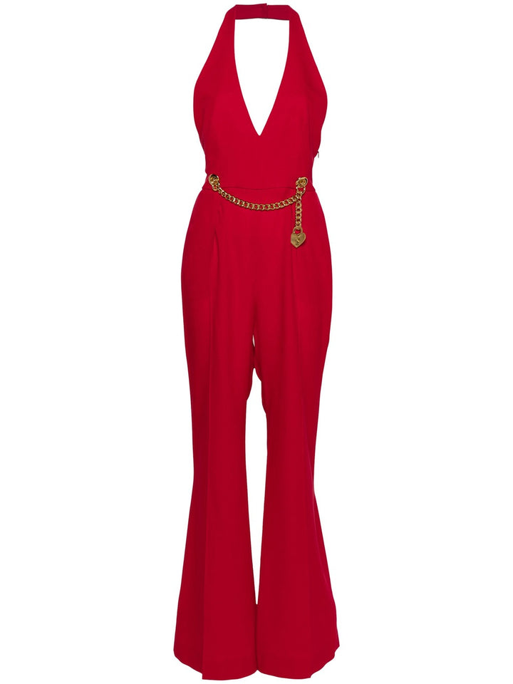 Jumpsuit with halter neck and padlock detail