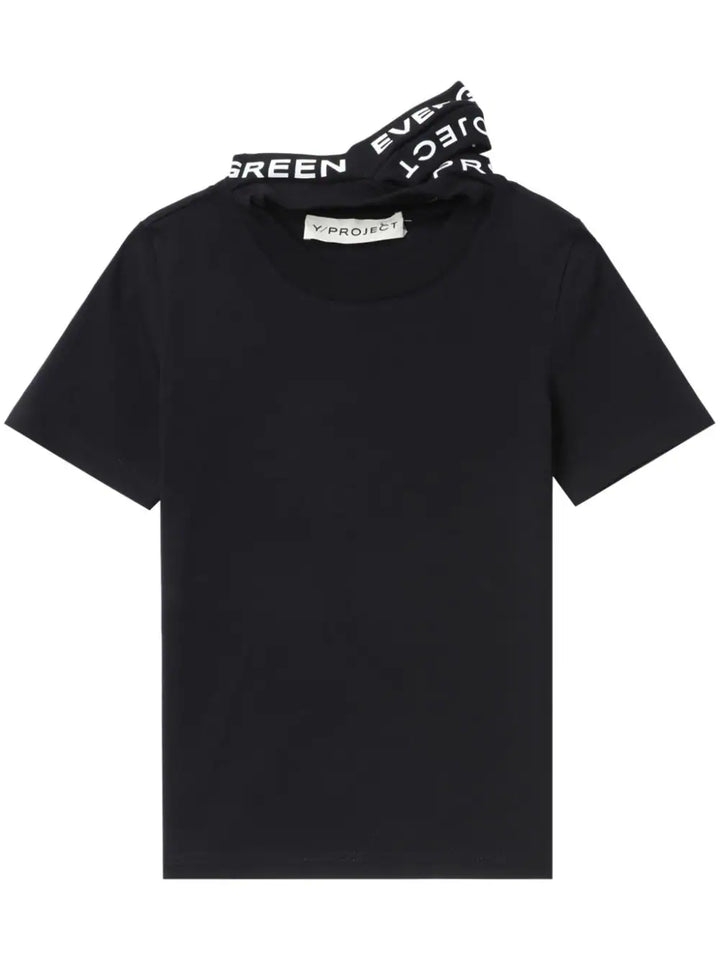 T-shirt with triple collar and logo print