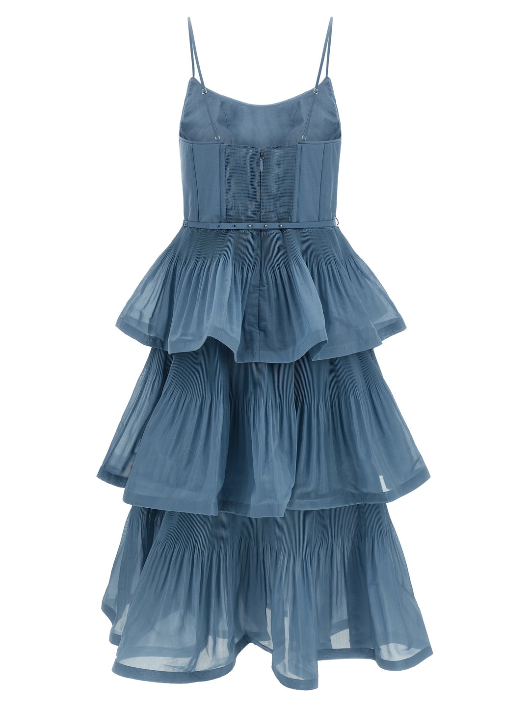 Zimmermann Pleated Tiered Midi Dresses - Light Blue | 53ac94c75f85cd8c16ebf6d77ee4ba83fff77514