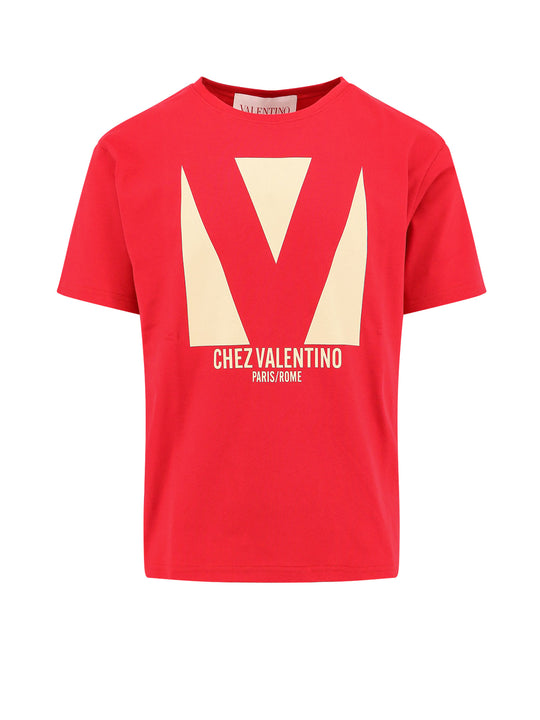 Cotton T-Shirt With Chez Valentino Print