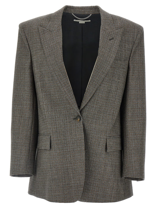 Single-Breasted Micro Houndstooth Blazer Blazers Gray