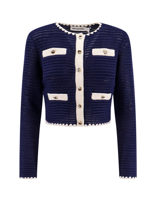 Crochet Knitted Cardigan With Contrasting Profiles