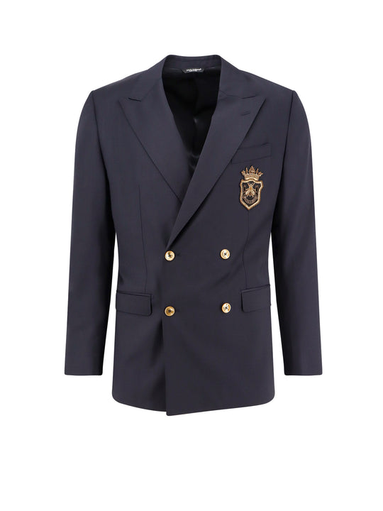 Stretch Virgin Wool Blazer With Frontal Logo Patch