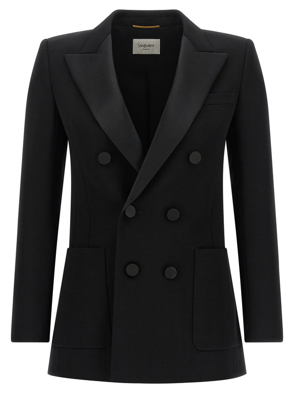 Satin Lapel Blazer Blazers Black