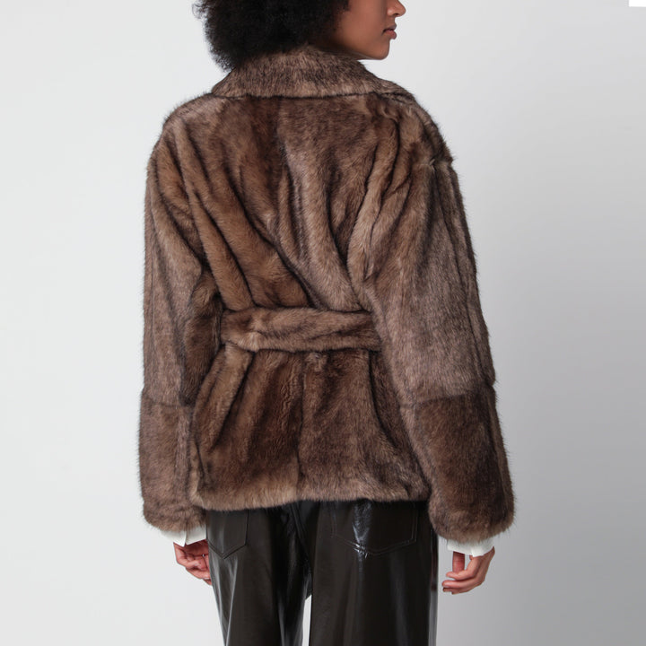 Stand Studio Brown Silena Jacket In Faux Fur With Belt