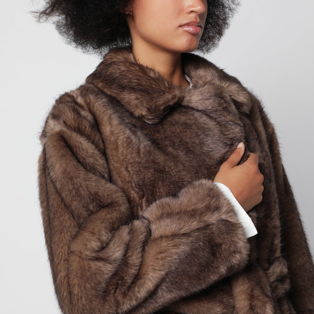 Stand Studio Brown Silena Jacket In Faux Fur With Belt
