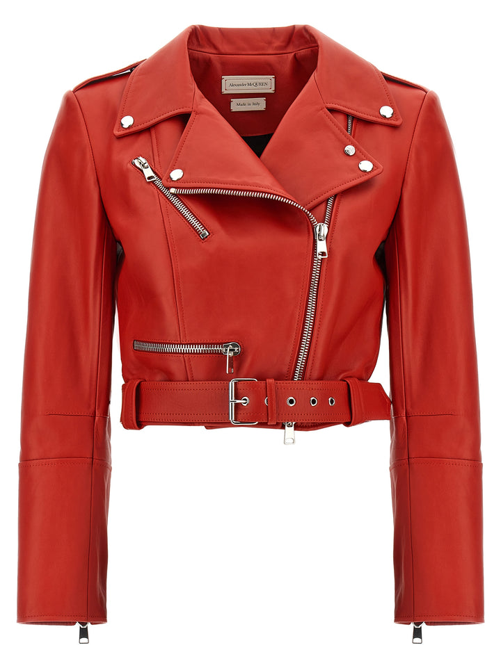 Cropped Biker Jacket Casual Jackets, Parka Red