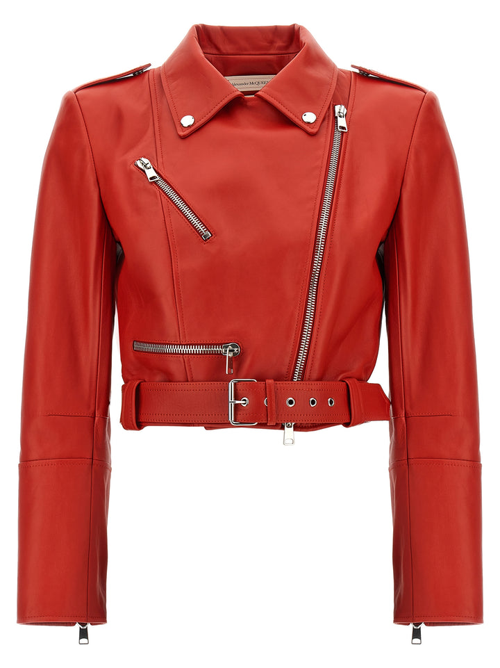 Cropped Biker Jacket Casual Jackets, Parka Red