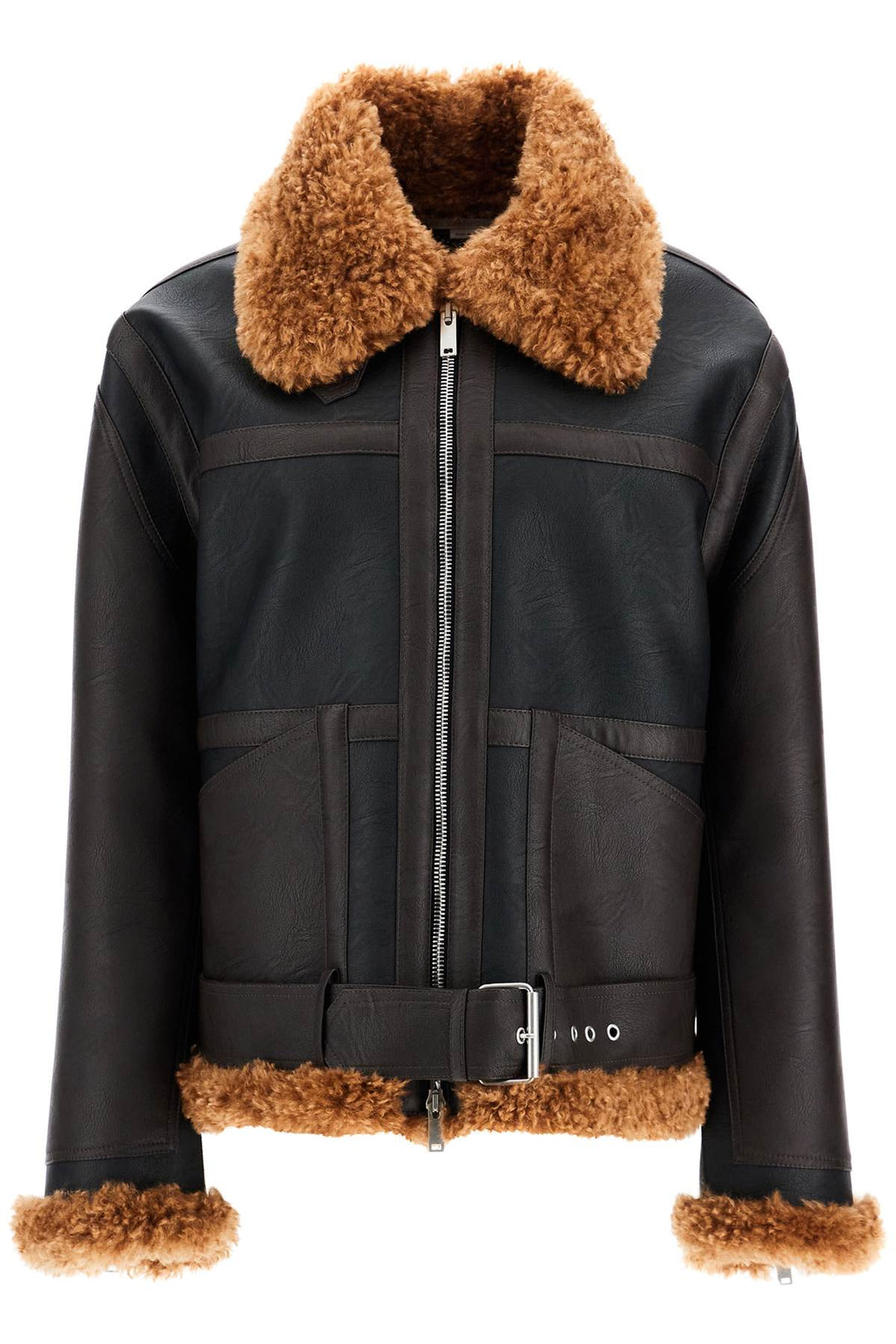 Vegan Leather And Teddy Biker Jacket