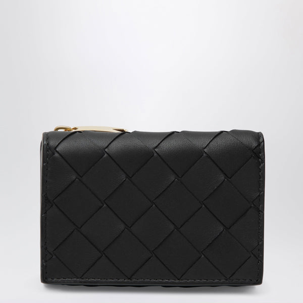 Black/Gold Intrecciato Tri-Fold Wallet