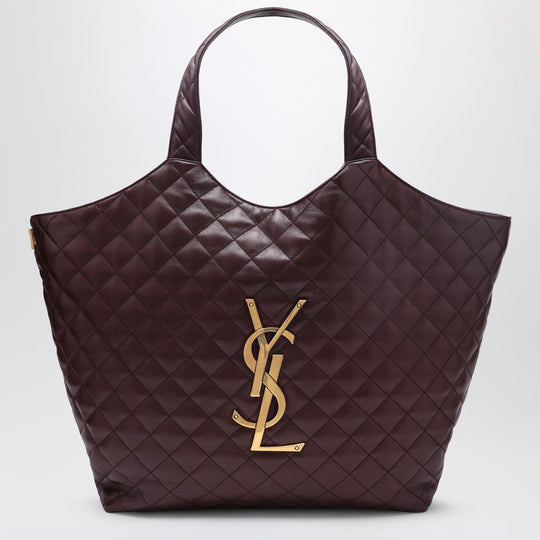 Icare Oversized Quilted Leather Shopping Bag In Burgundy