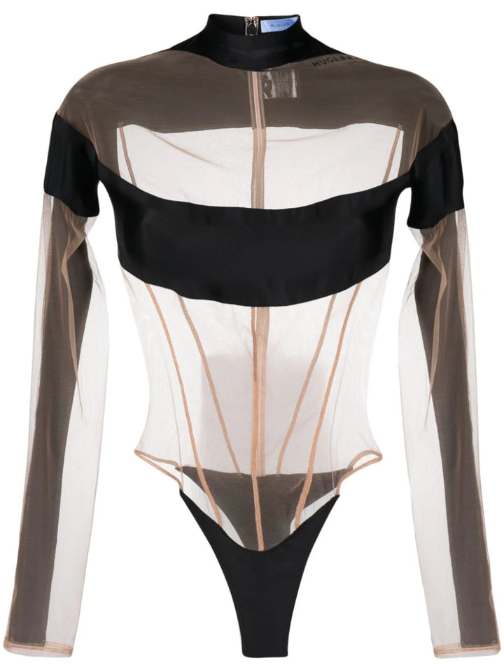 Illusion bodysuit with semi-transparent details