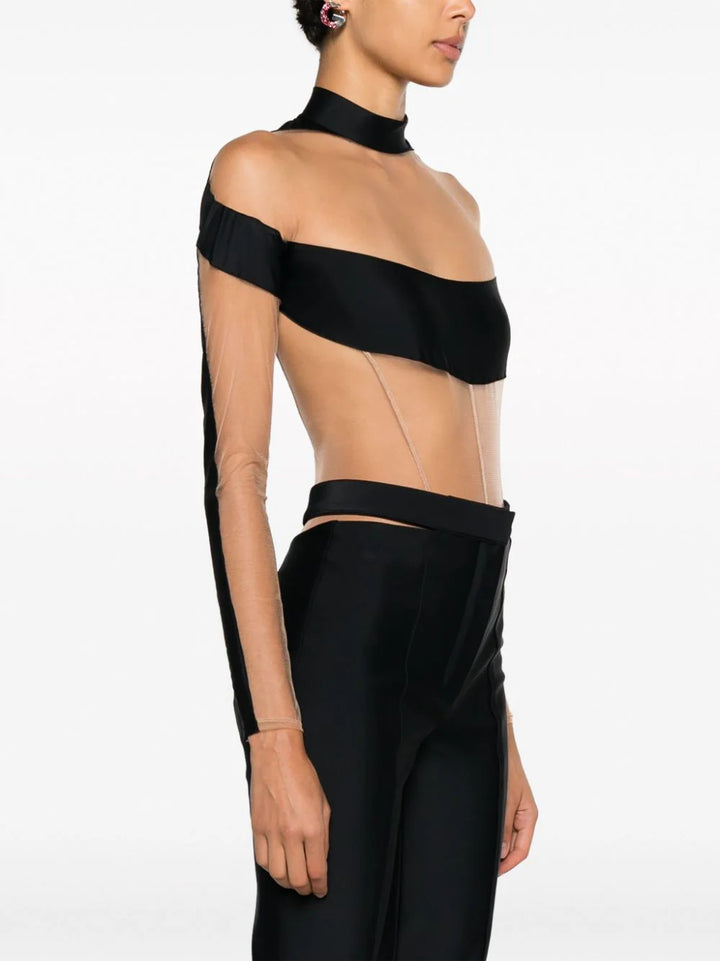 Illusion bodysuit with semi-transparent details