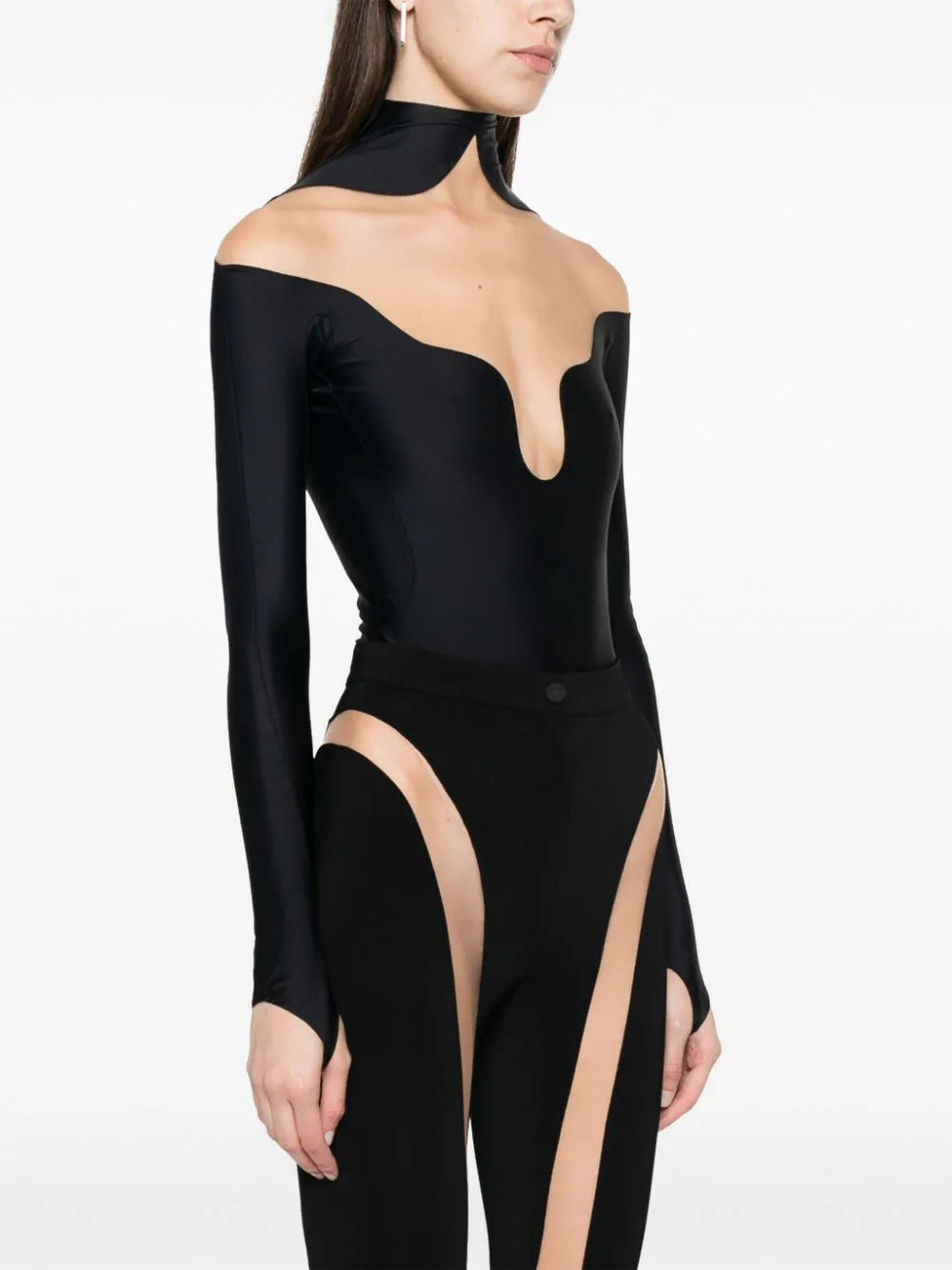 Paneled bodysuit with sheer neckline