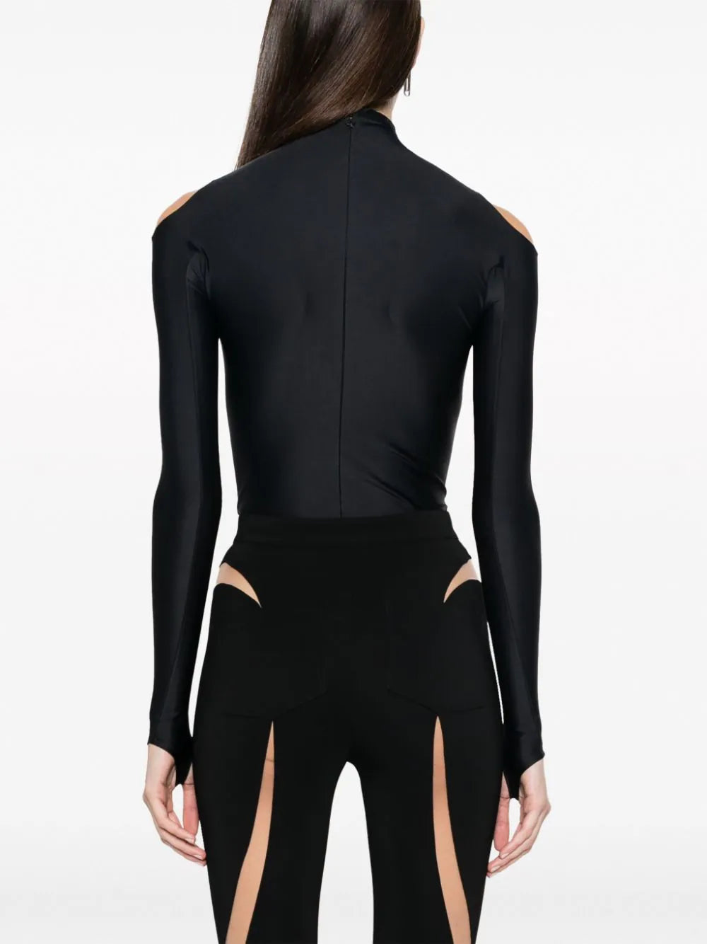 Paneled bodysuit with sheer neckline