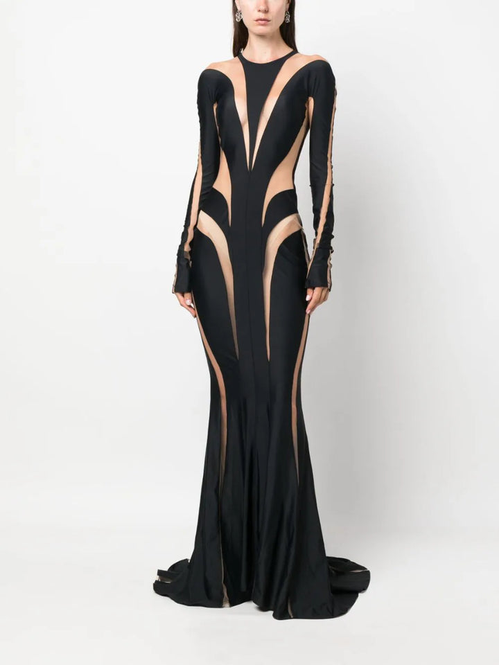 Long flared dress with cut-out