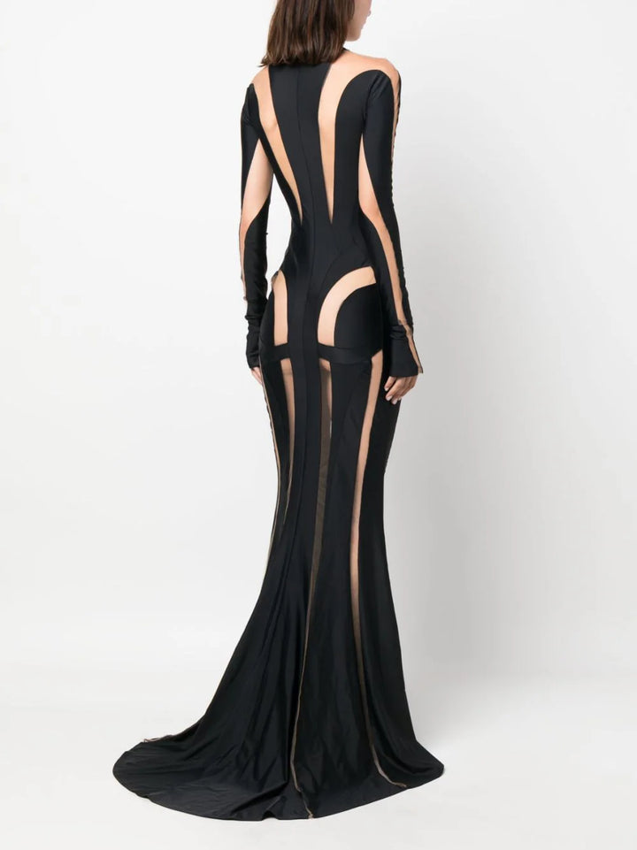 Long flared dress with cut-out