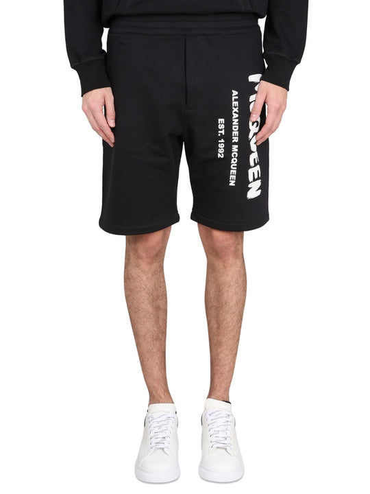 Bermuda Shorts With Graffiti Logo Print