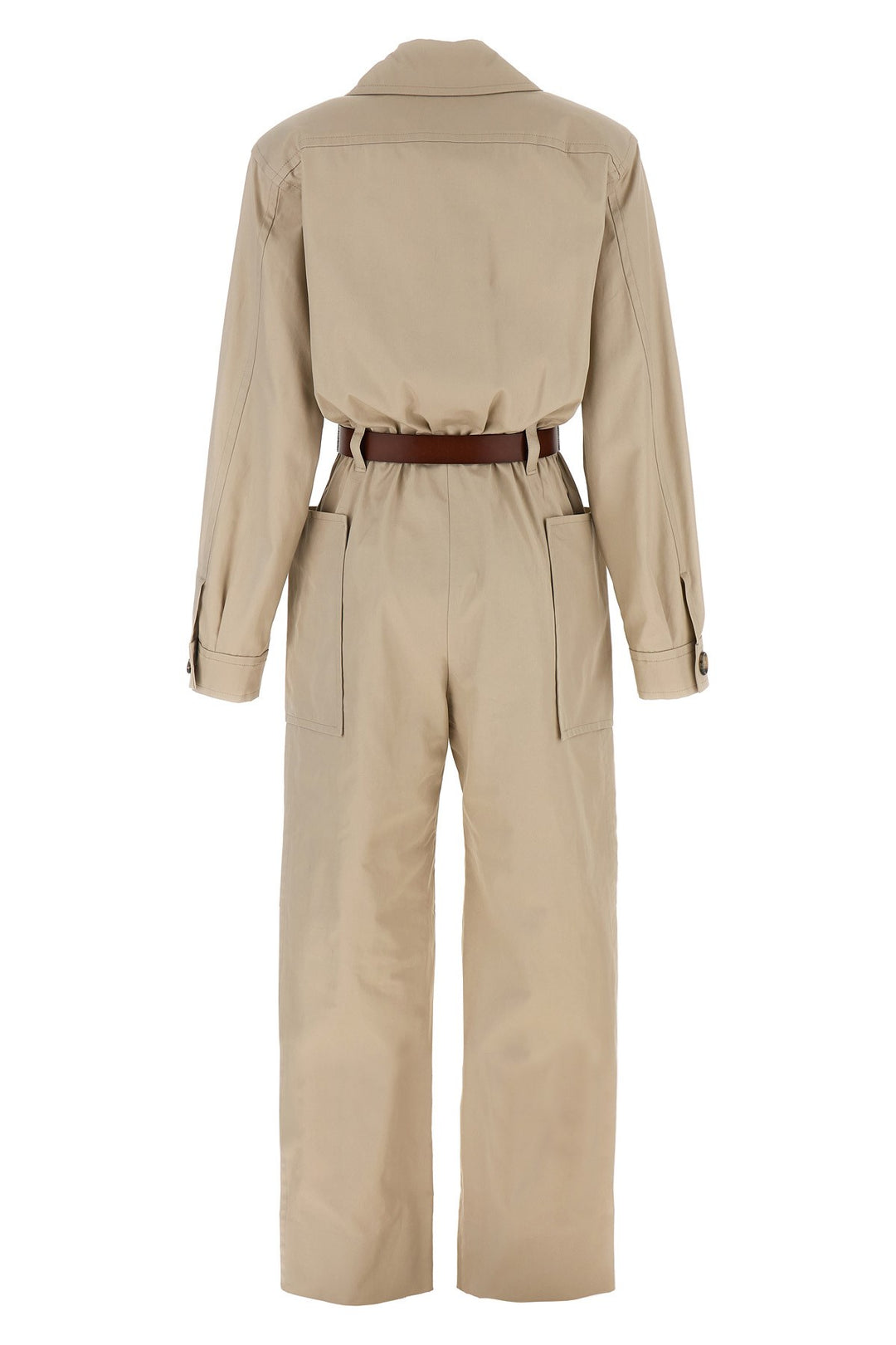 Twill Belt Jumpsuit Jewelry Beige