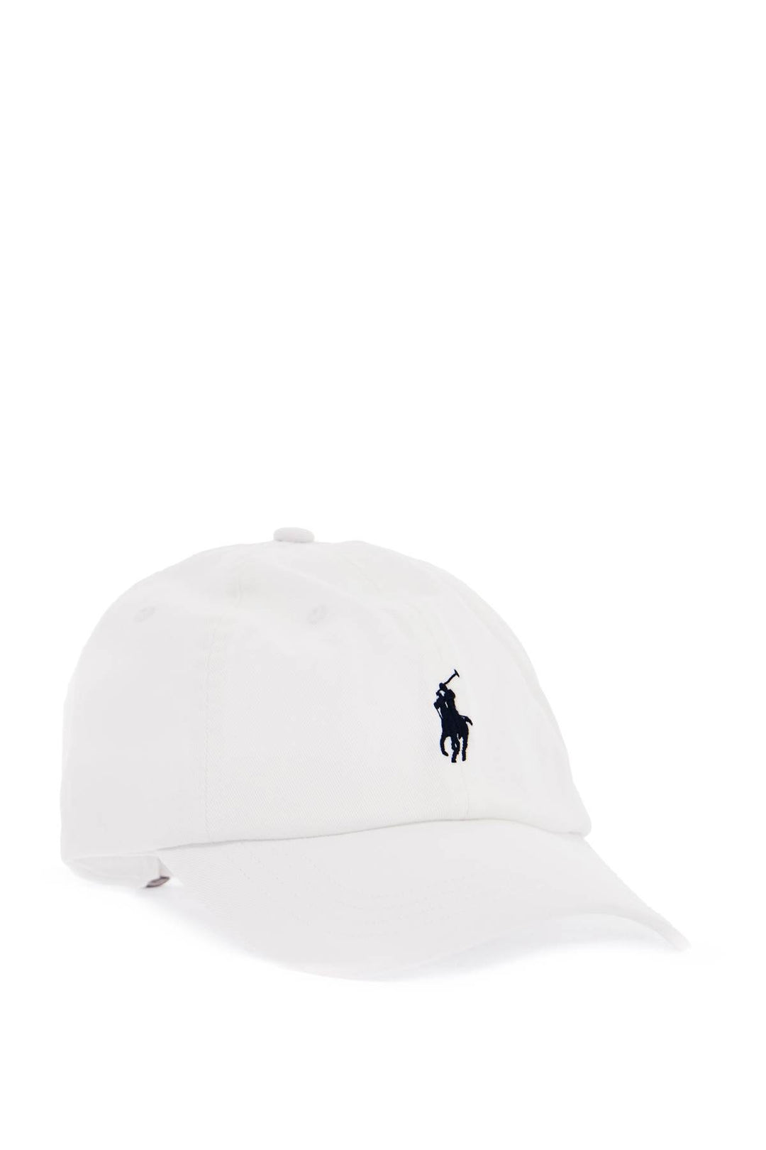 White Cotton Baseball Cap With Navy Embroidered Logo