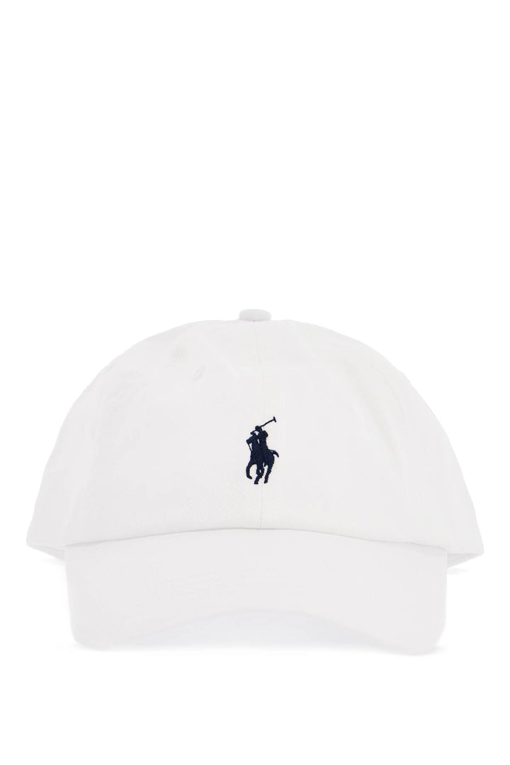 White Cotton Baseball Cap With Navy Embroidered Logo