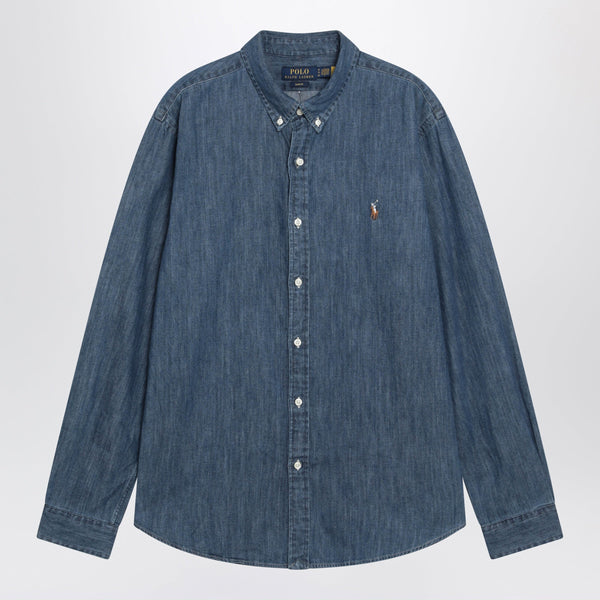 Slim-Fit Blue Denim Button-Down Shirt