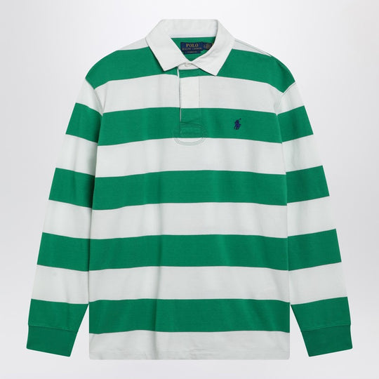 White/Green Striped Classic Fit Polo Shirt