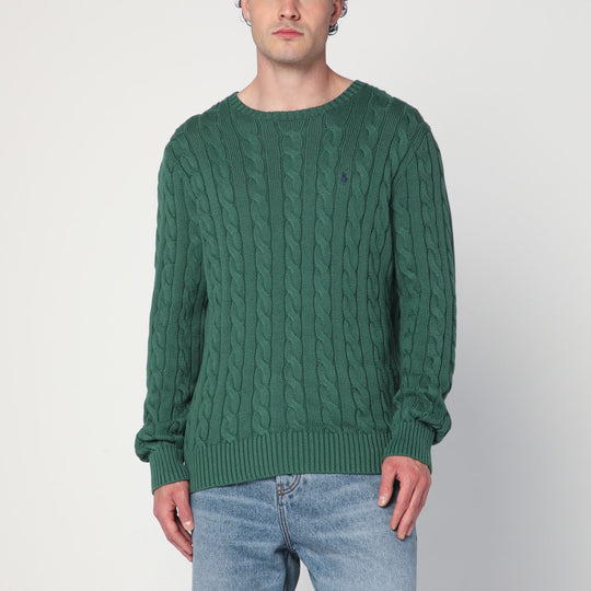 Green Cotton Cable-Knit Jumper