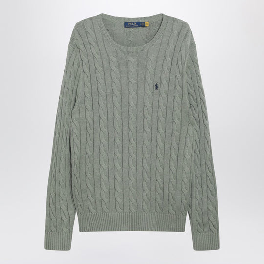 Grey-Green Cotton Cable-Knit Sweater