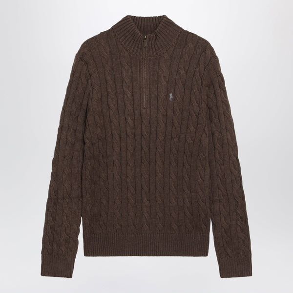 Brown Cotton Quarter-Zip Sweater