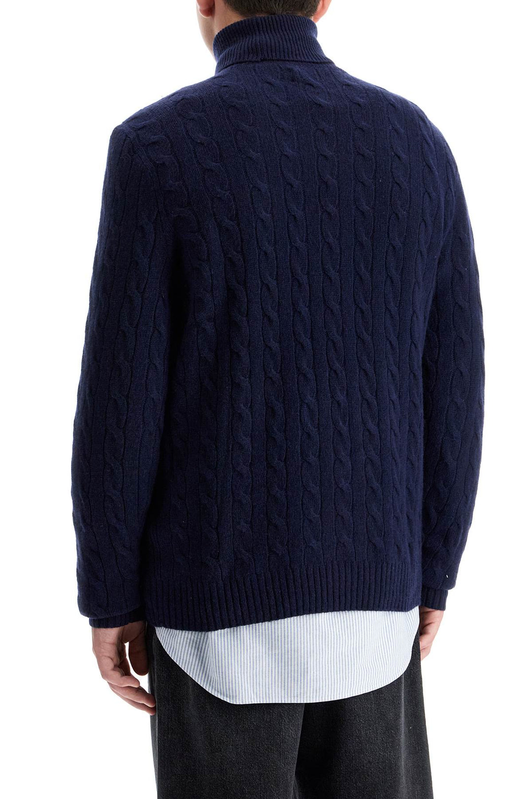 High Neck Wool And Cashmere Cable Knit Pullover Sweater