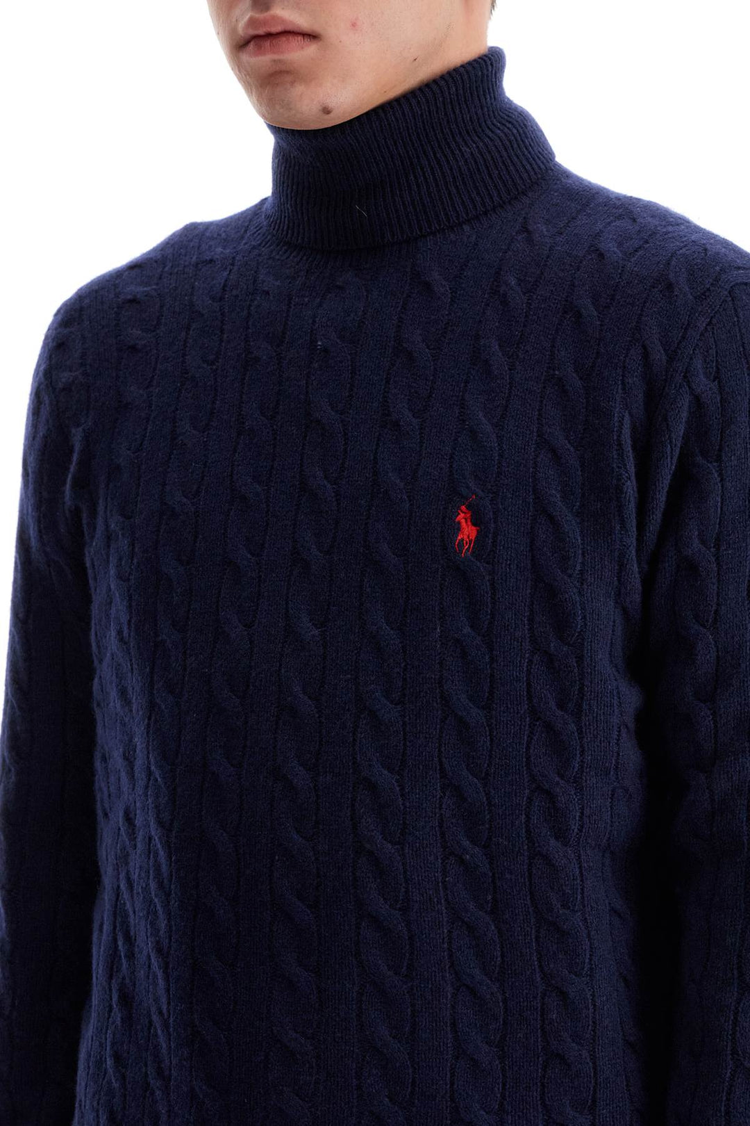 High Neck Wool And Cashmere Cable Knit Pullover Sweater