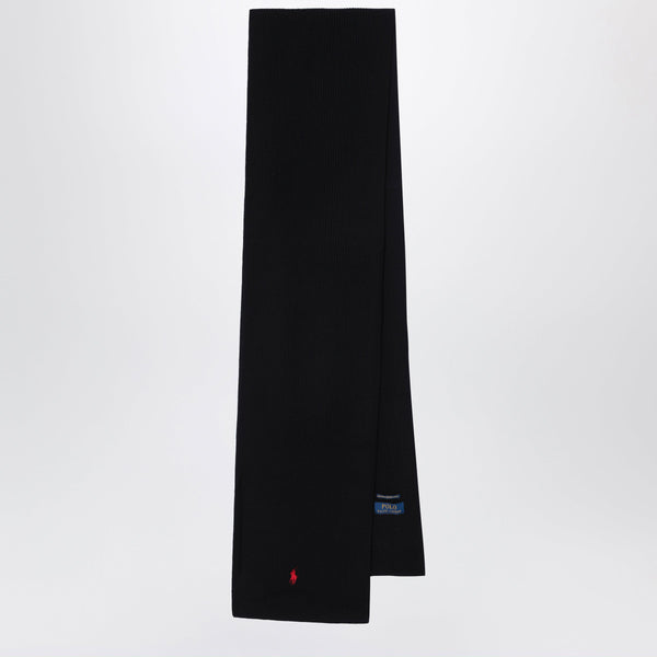 Black Wool Scarf With Embroidered Pony