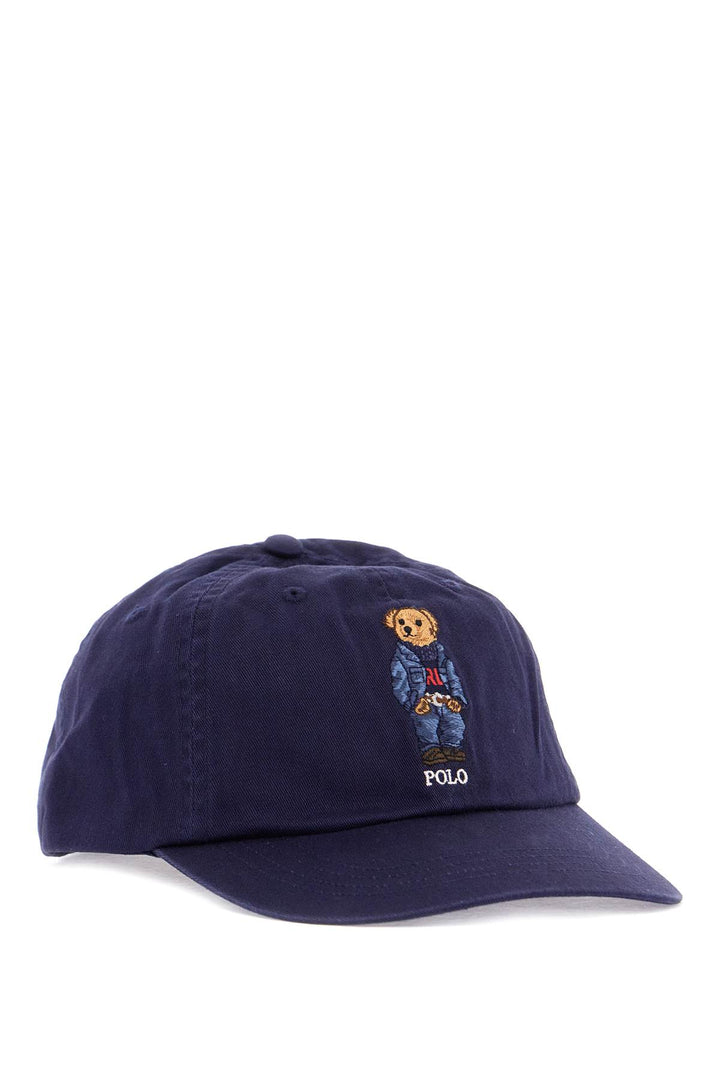 Navy Blue Cotton Hat With Bear Embroidery