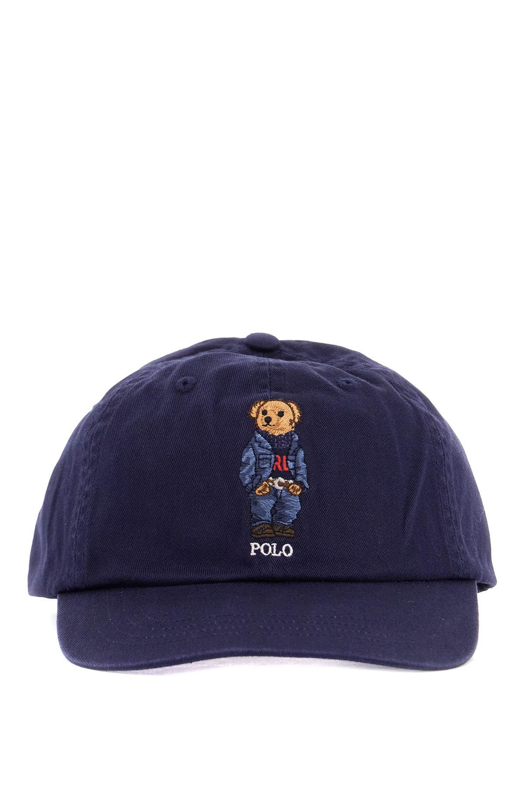 Navy Blue Cotton Hat With Bear Embroidery