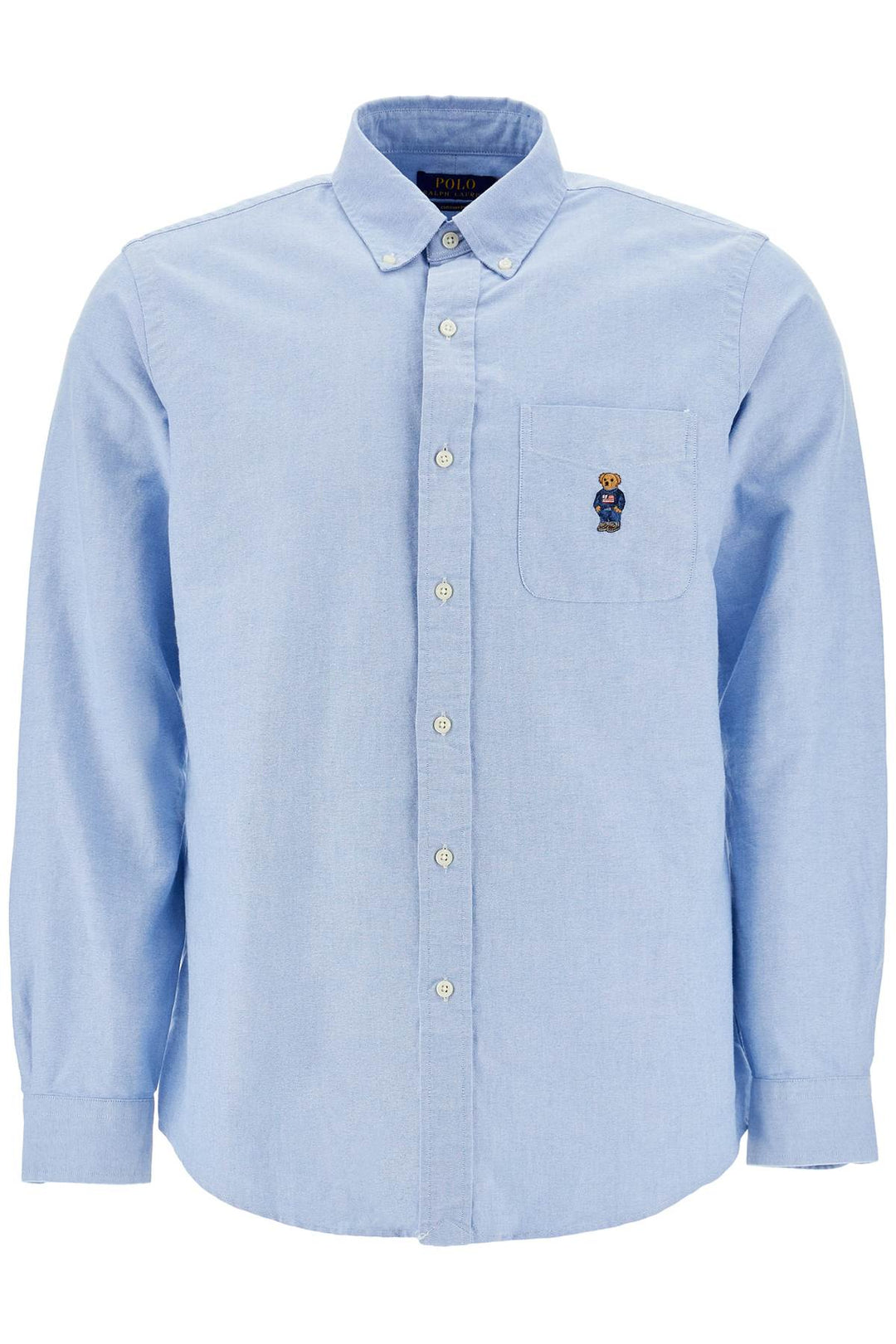 Light Blue Cotton Shirt With Embroidered Pocket