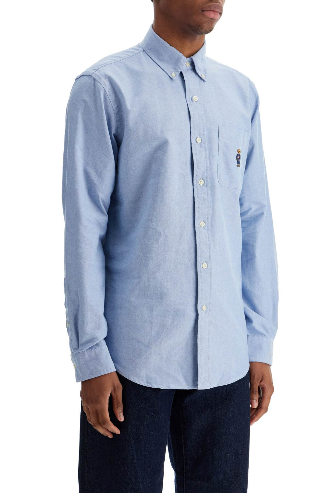 Light Blue Cotton Shirt With Embroidered Pocket