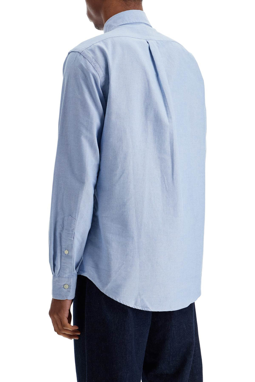 Light Blue Cotton Shirt With Embroidered Pocket