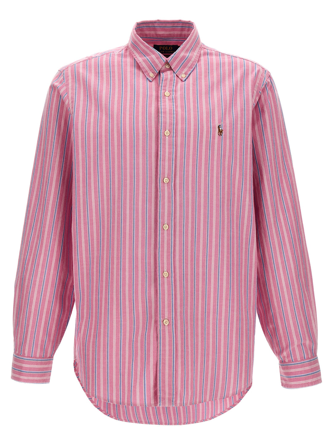 Logo Embroidery Striped Shirt Shirt, Blouse Pink