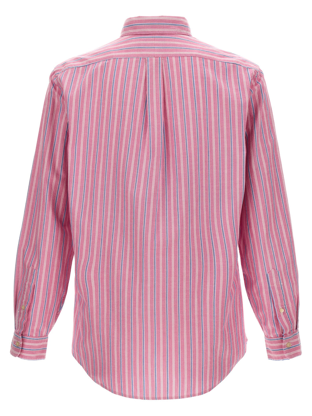 Logo Embroidery Striped Shirt Shirt, Blouse Pink