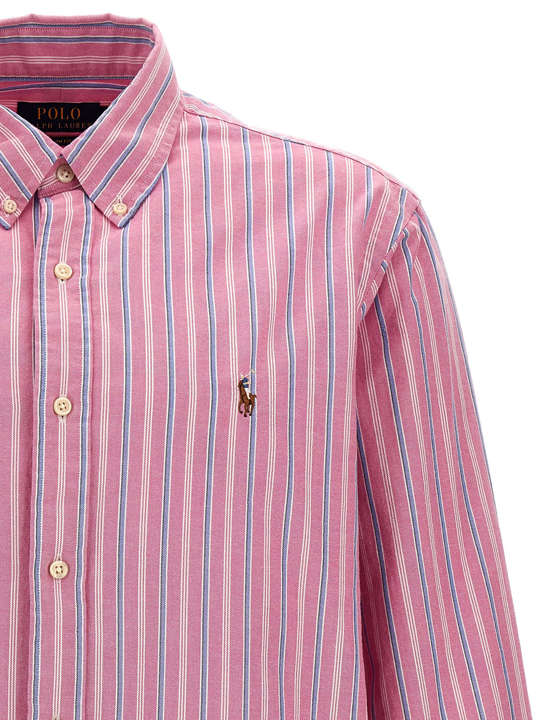 Logo Embroidery Striped Shirt Shirt, Blouse Pink